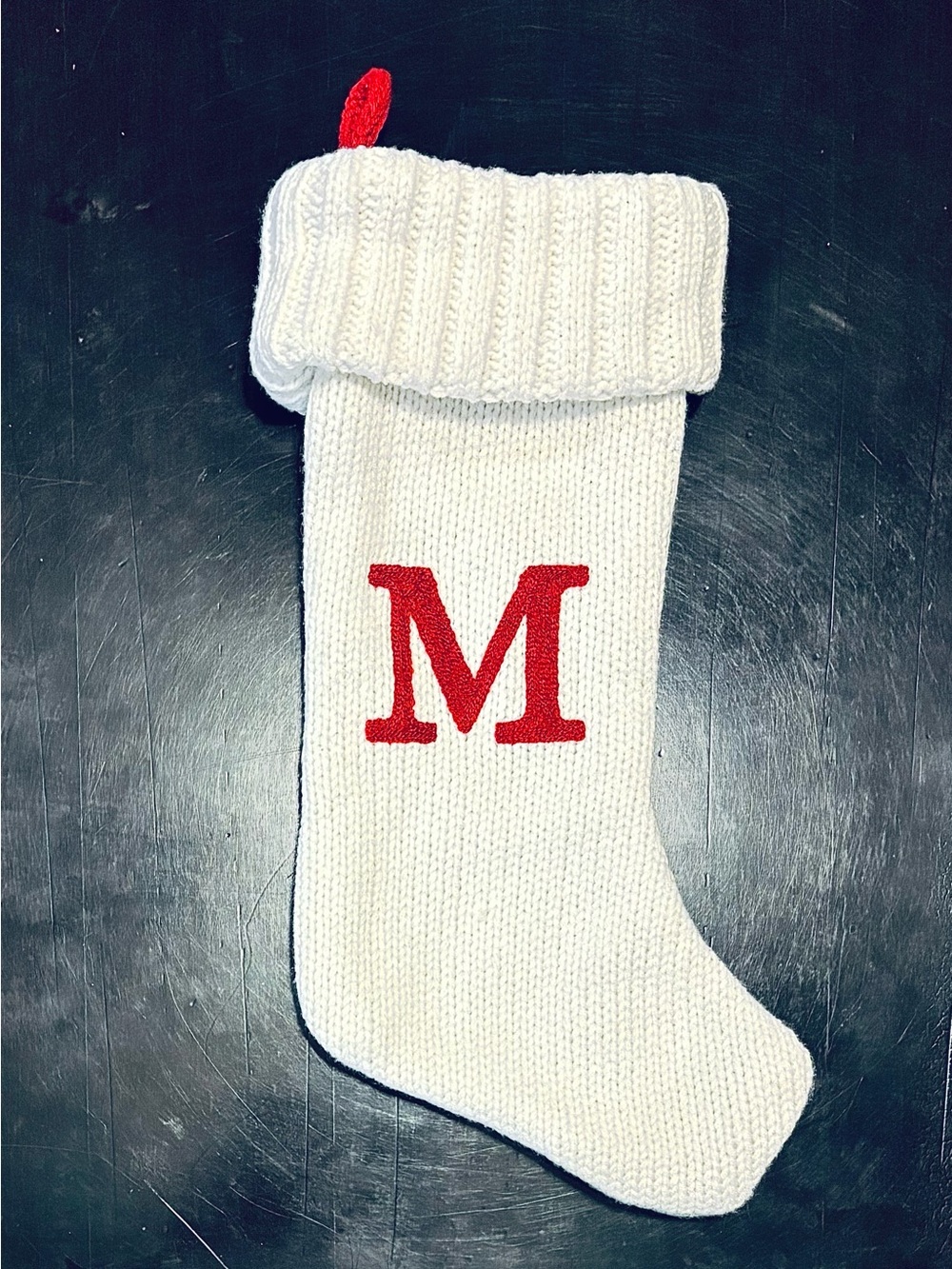 Wondershop Christmas Stocking Winter White Sweater Knit Red Monogram M 18 inch
